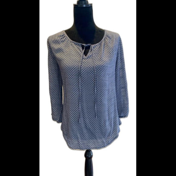 Fred David FD Blouse Top Plus Size XL Blue Gray Polka Dot Pullover Vented Sleeve - Picture 2 of 11